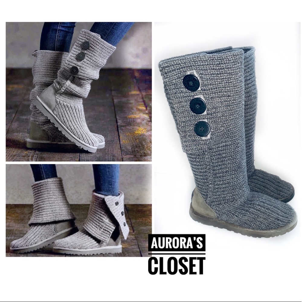 Ugg 7 Gray Classic Cardy Boots Tall Sweater Mid Calf Knitted